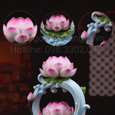 ĐÈN SỨ HOA SEN 2 TẦNG DÂNG BÀN THỜ PHẬT